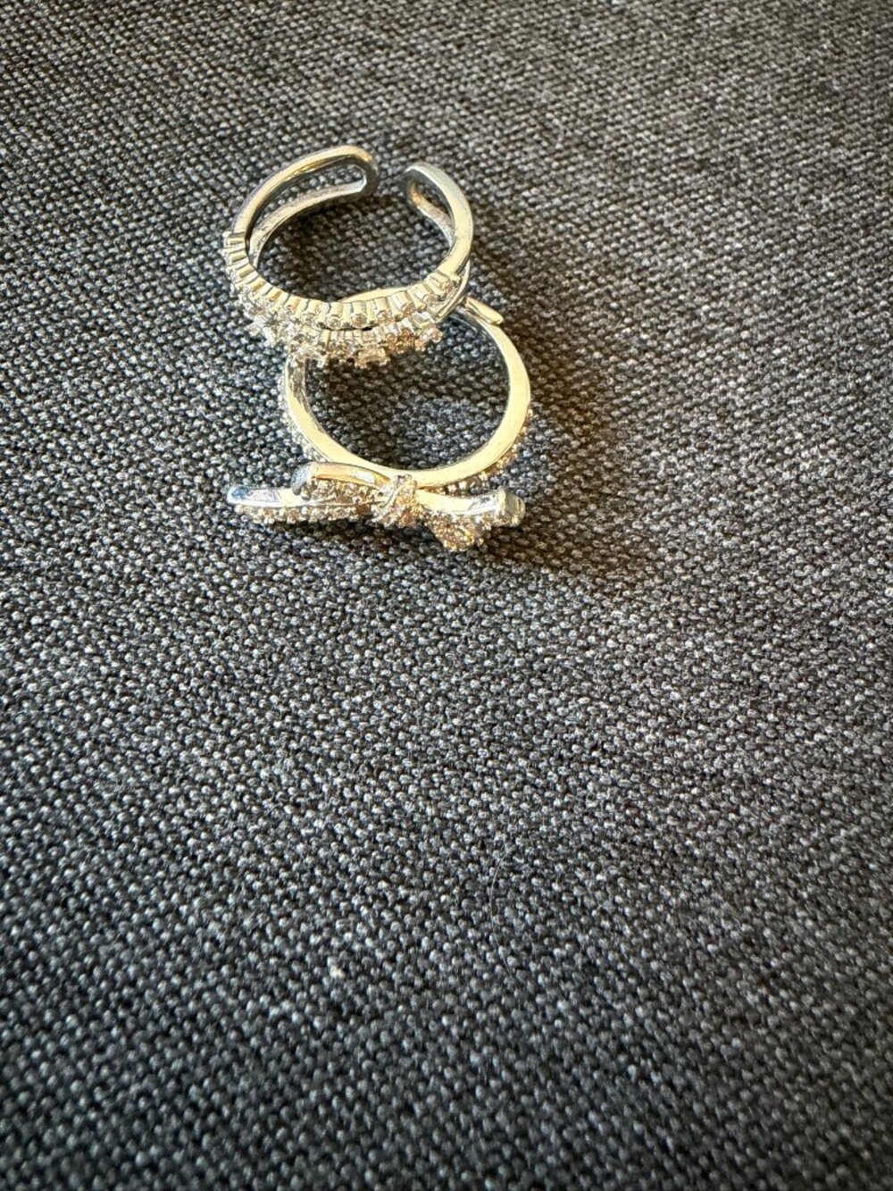 Silver Bow and Rhinestone Rings 2 Pieces - Picture 3 of 3